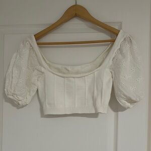 Zara White Puff Sleeve Crop Blouse